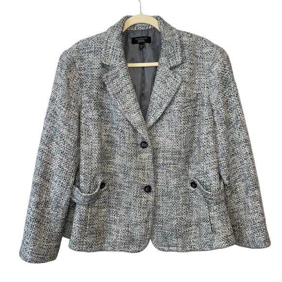 Talbots Woman Petite 22WP Tweed Blazer Jacket Blue/White 2-Button Made In China - Picture 1 of 11